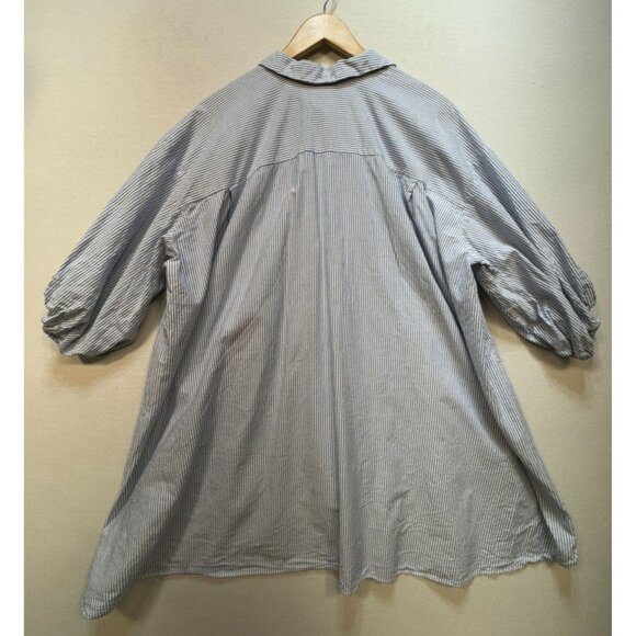 Zara Womens Shirt Blouse Button Down Sz S White Blue Striped Balloon Half Sleeve - Picture 2 of 10